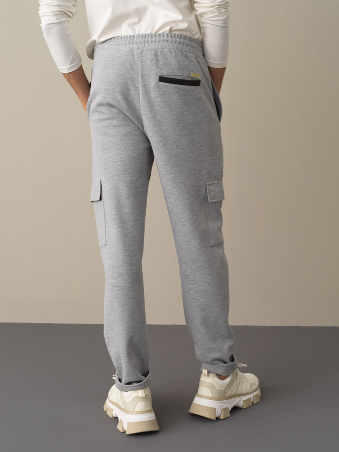 Gri Esnek Dokulu Regular Fit Kargo Cep Pantolon - Xint