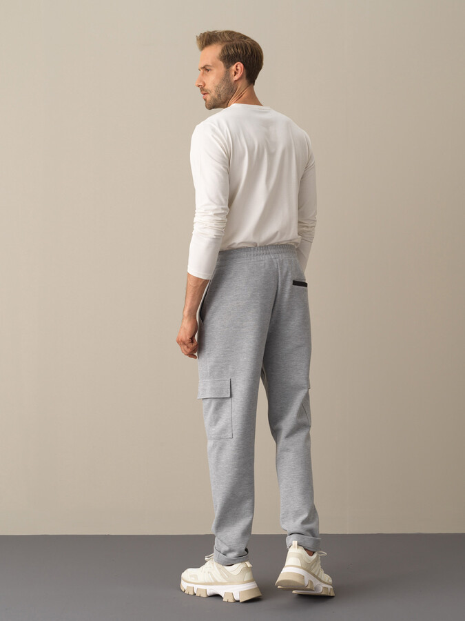 Gri Esnek Dokulu Regular Fit Kargo Cep Pantolon - Xint