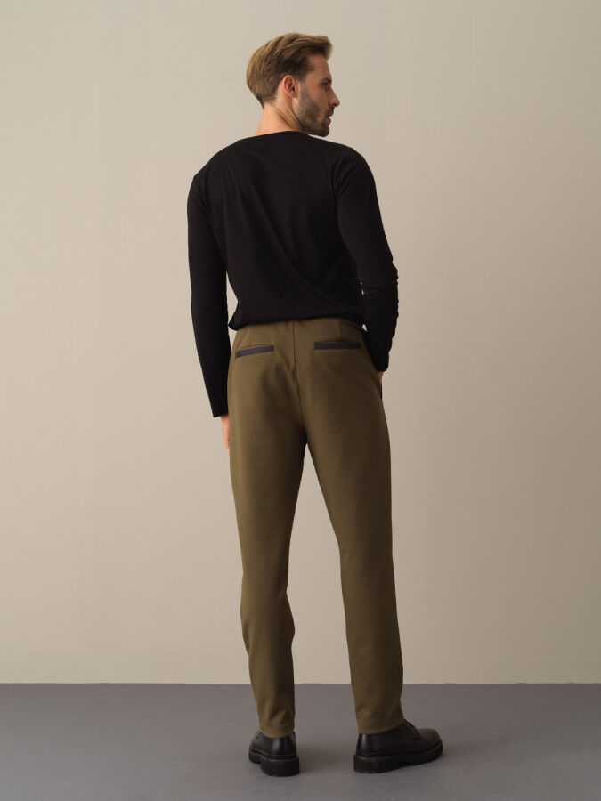 Haki Pamuk Dokulu Pamuklu Sweat Pantolon - Xint