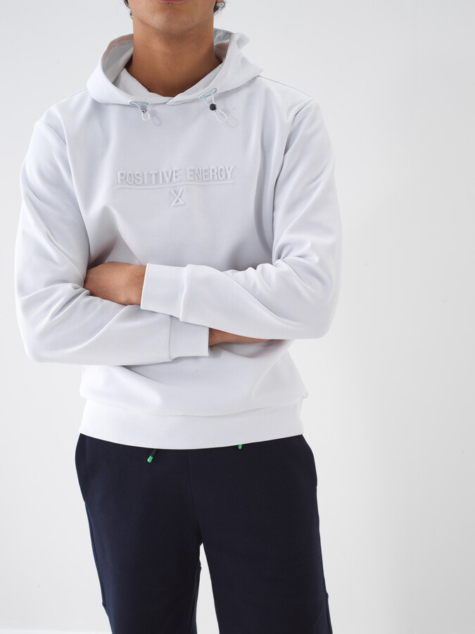 Beyaz Pamuk Dokulu Regular Fit Sweatshirt - 1