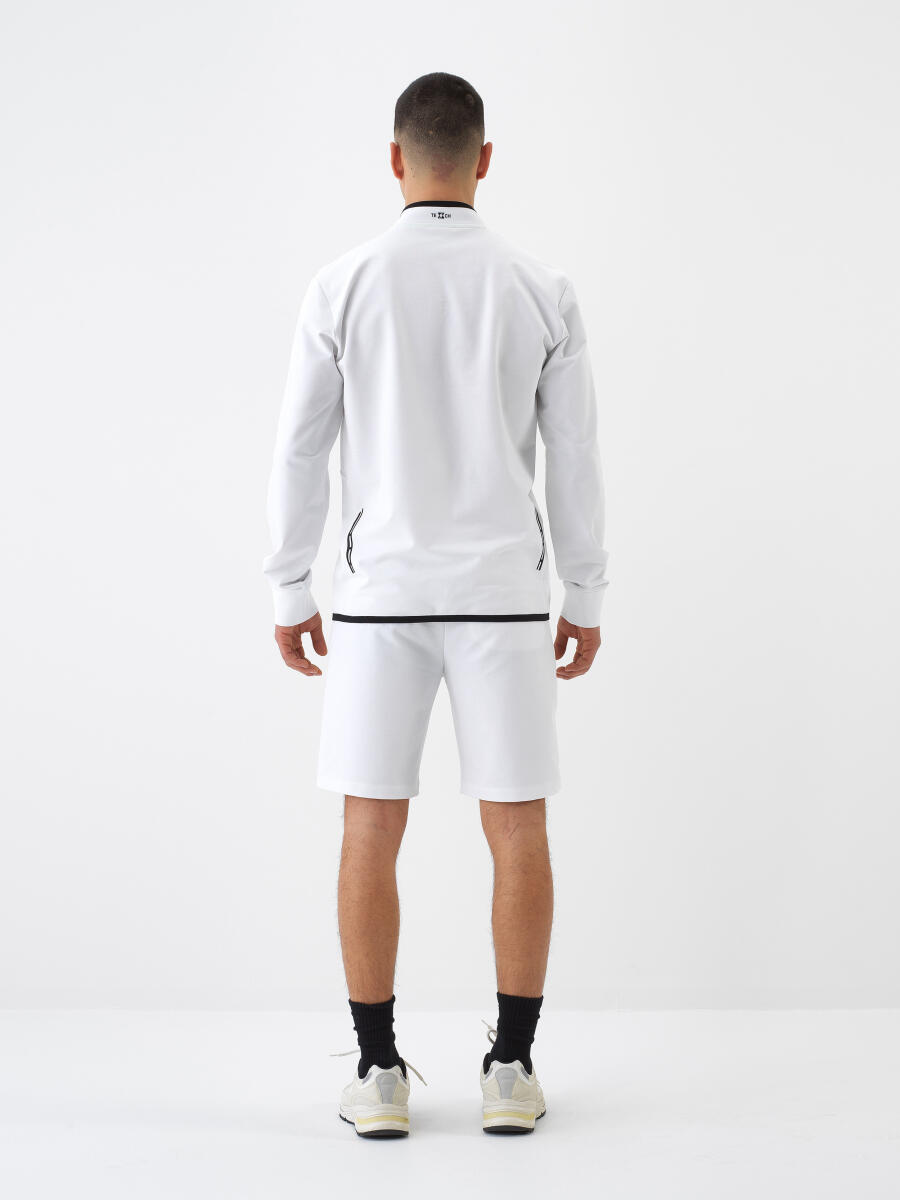 Beyaz Pamuk Dokulu Slim Fit Sweatshirt - 5