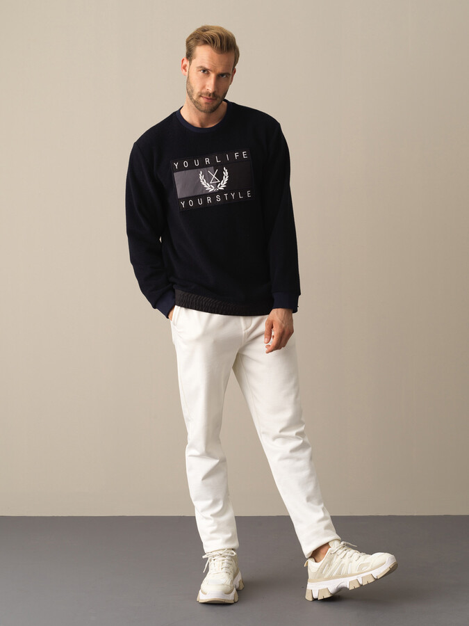 Lacivert Regular Fit Bisiklet Yaka Polar Sweatshirt - 2