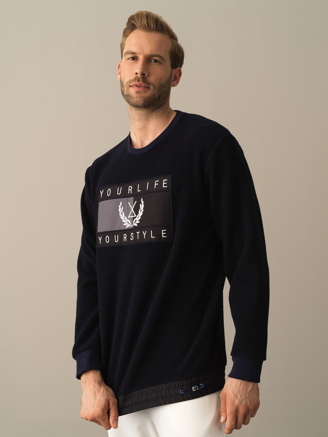 Lacivert Regular Fit Bisiklet Yaka Polar Sweatshirt - 1