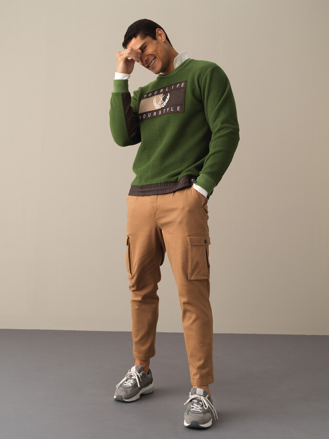 Yeşil Regular Fit Bisiklet Yaka Polar Sweatshirt - 2