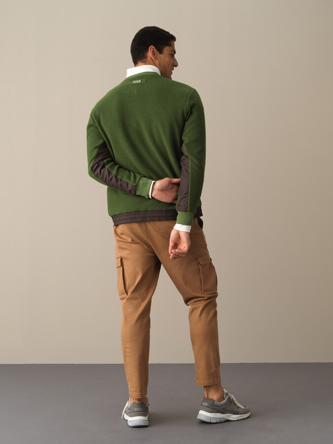 Yeşil Regular Fit Bisiklet Yaka Polar Sweatshirt - 4