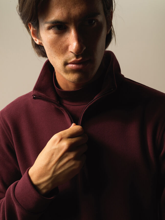 Bordo Pamuk Dokulu Regular Fit Sweatshirt - Xint