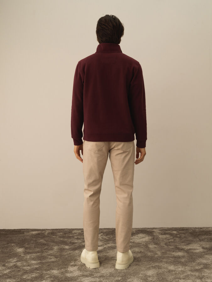 Bordo Pamuk Dokulu Regular Fit Sweatshirt - Xint