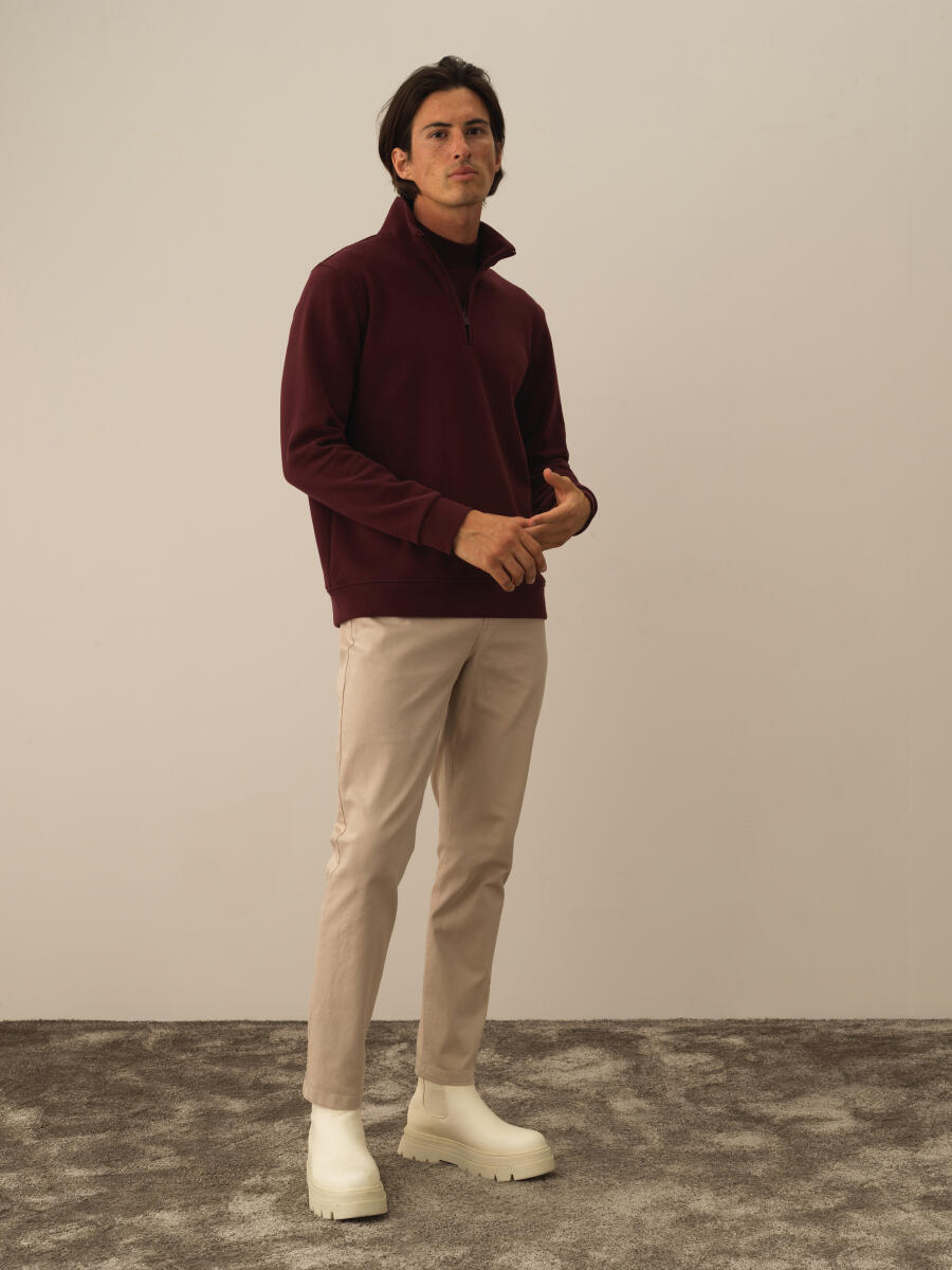 Bordo Pamuk Dokulu Regular Fit Sweatshirt - 2