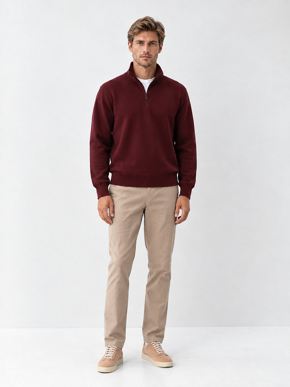 Bordo Regular Fit Dik Yaka Pamuklu Sweatshirt - 2