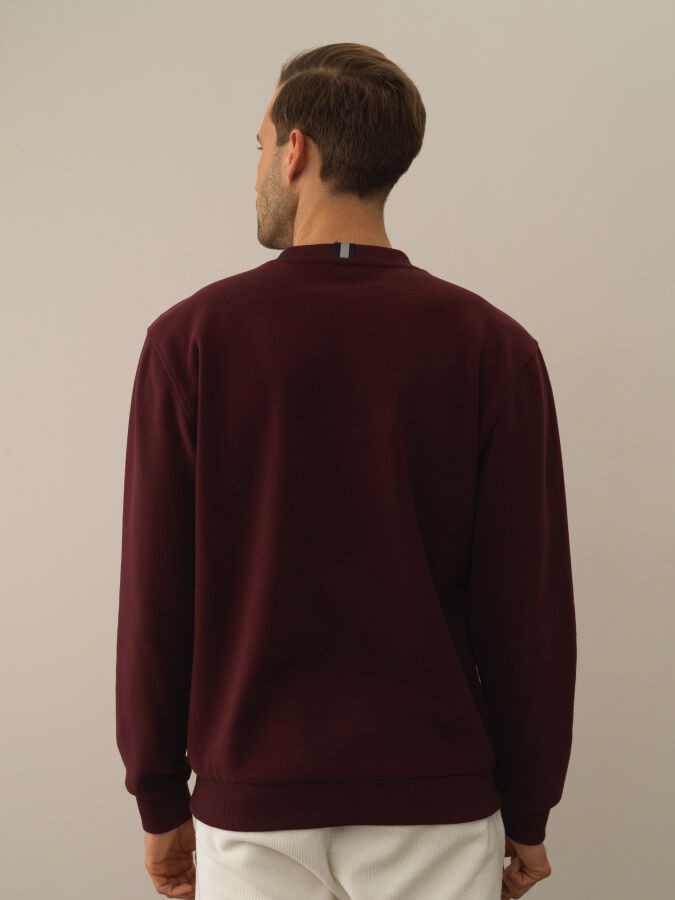 Bordo Pamuk Dokulu Regular Fit Sweatshirt - Xint