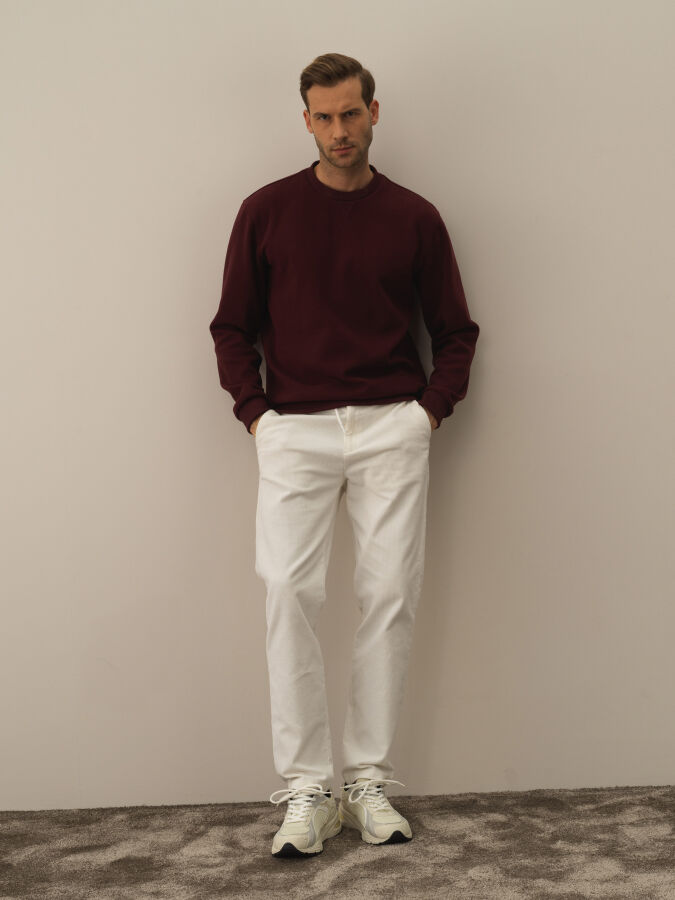 Bordo Pamuk Dokulu Regular Fit Sweatshirt - Xint
