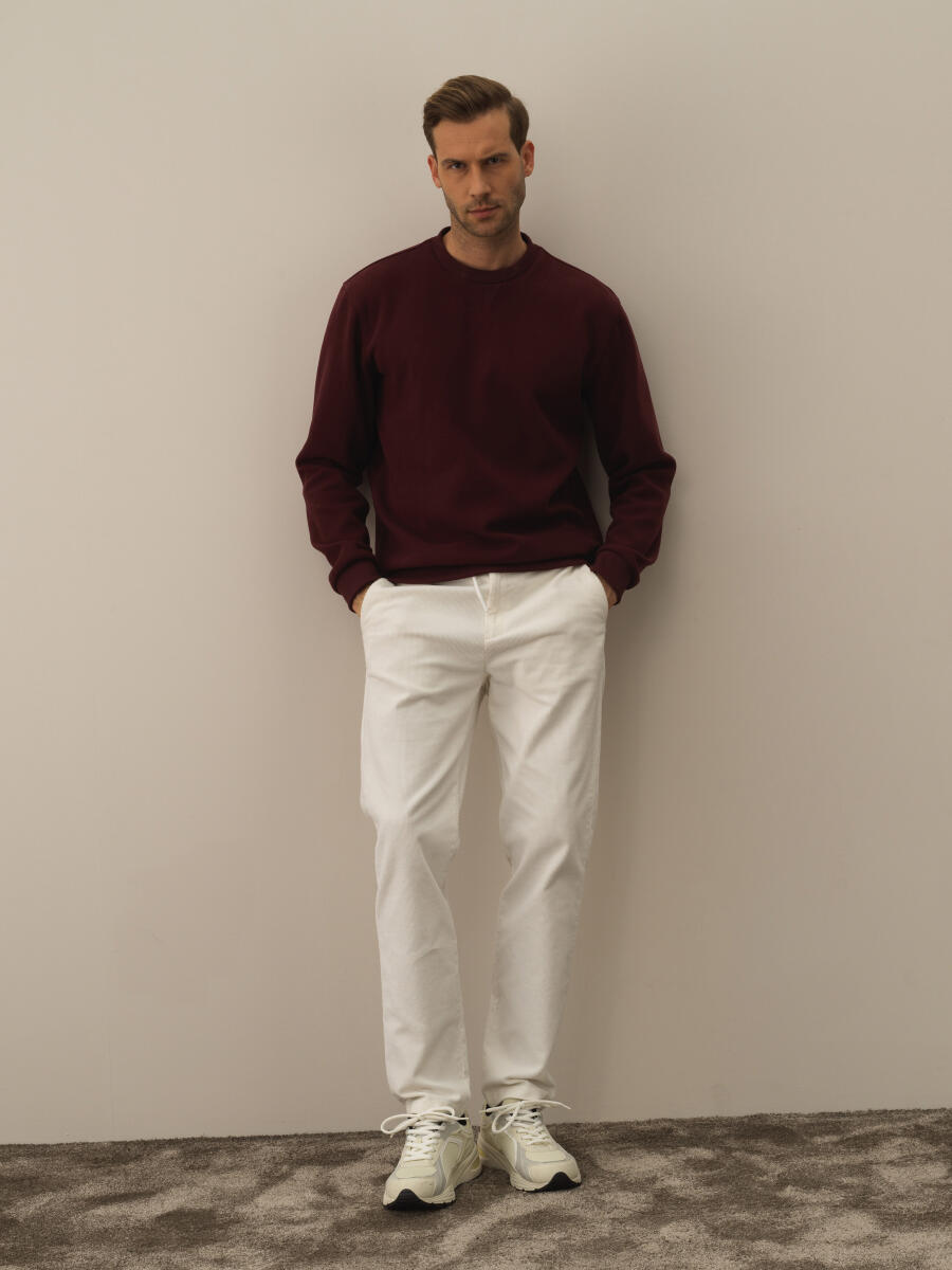 Bordo Pamuk Dokulu Regular Fit Sweatshirt - 2