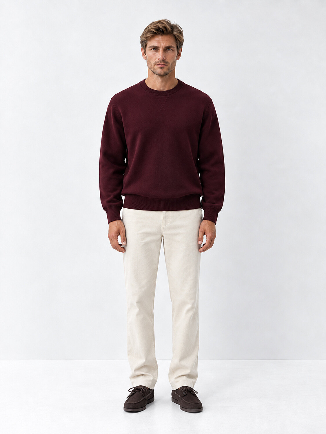 Bordo Regular Fit Bisiklet Yaka Pamuklu Sweatshirt - 2
