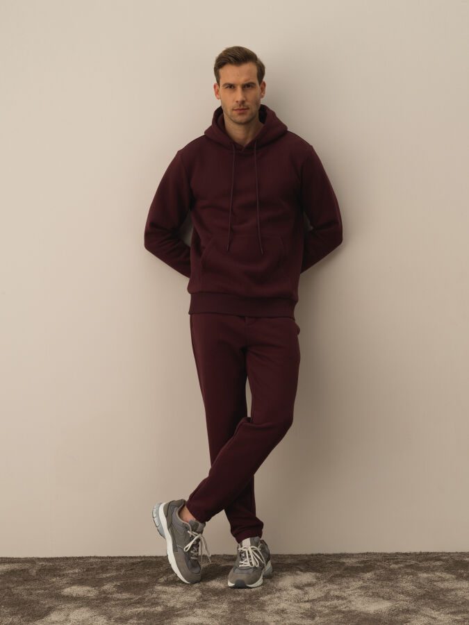 Bordo Pamuk Dokulu Regular Fit Sweatshirt - Xint