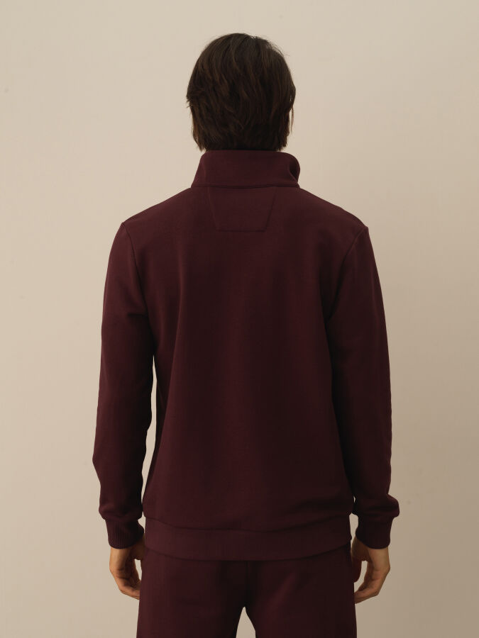 Bordo Regular Fit Dik Yaka Pamuklu Sweatshirt - 4