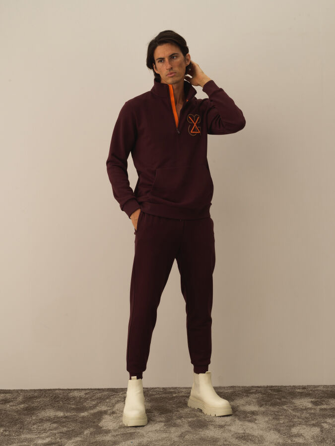 Bordo Regular Fit Dik Yaka Pamuklu Sweatshirt - 2