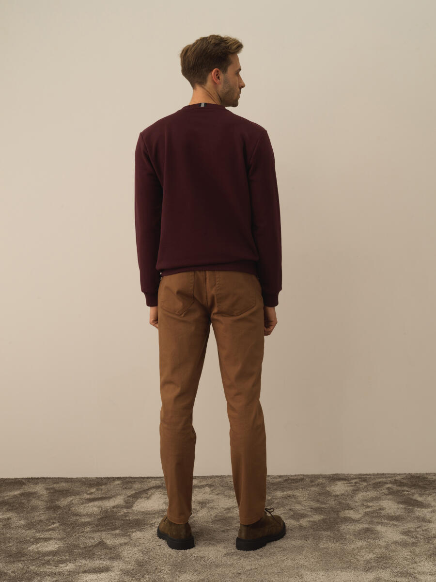 Bordo Pamuk Dokulu Regular Fit Sweatshirt - 4