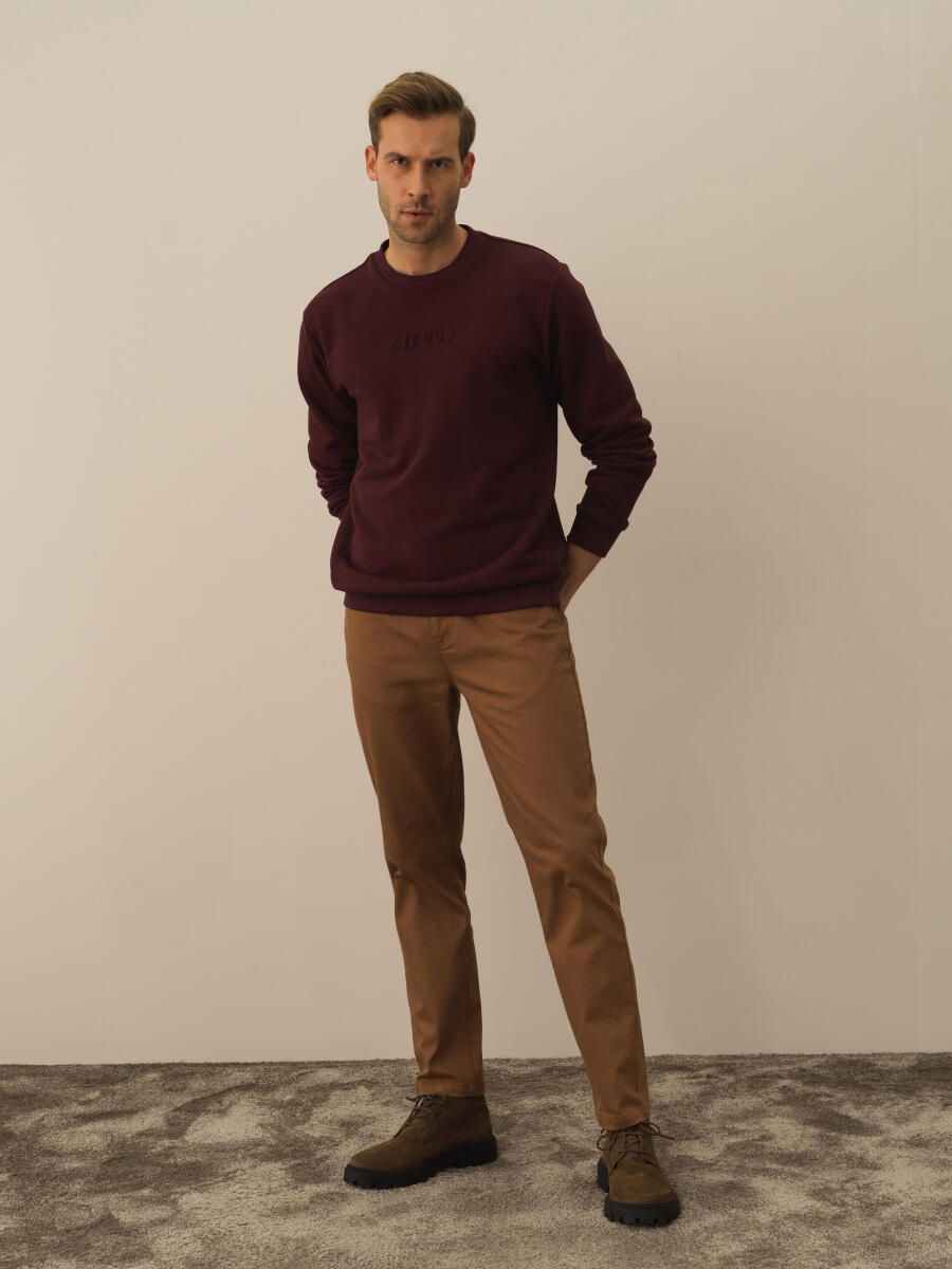 Bordo Pamuk Dokulu Regular Fit Sweatshirt - 2