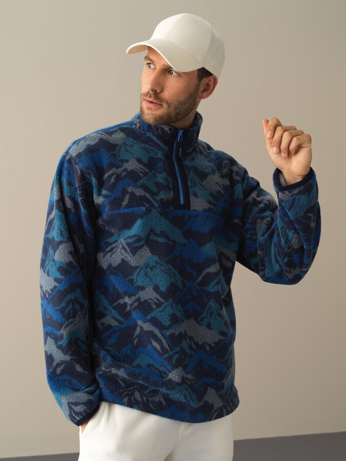 Lacivert Formunu Koruyan Oversize Polar Sweatshirt - Xint