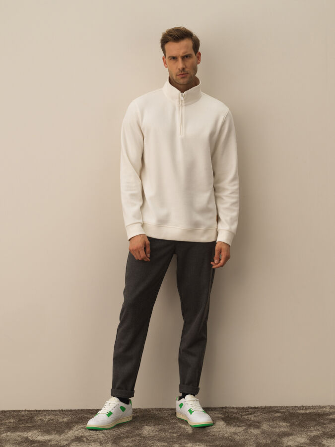 Ekru Pamuk Dokulu Regular Fit Sweatshirt - Xint