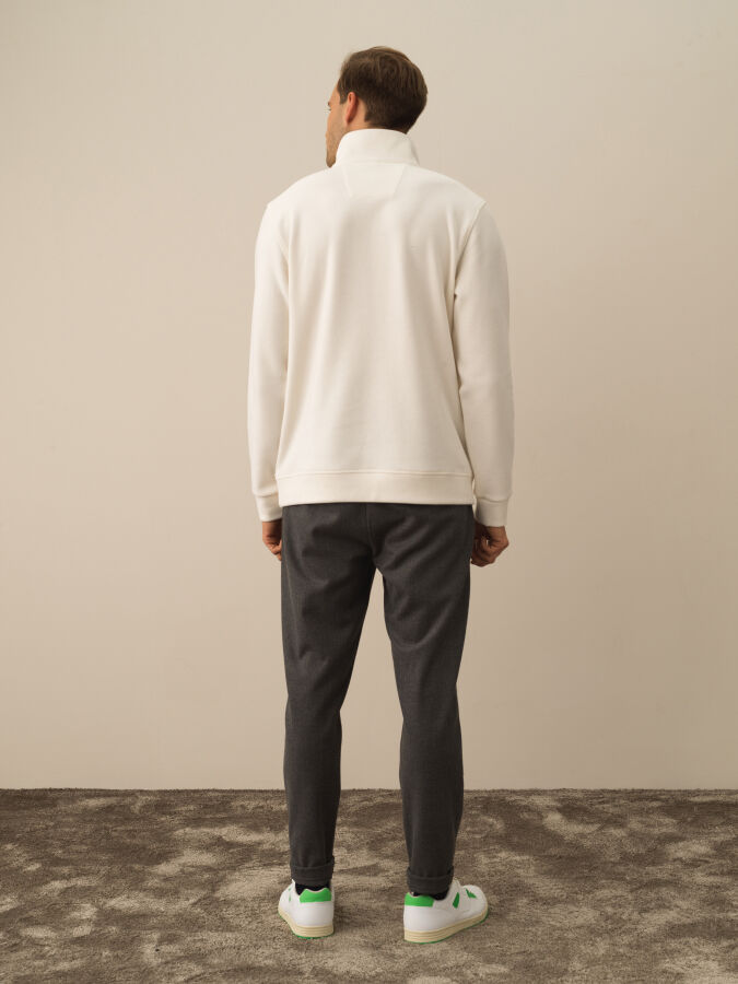 Ekru Pamuk Dokulu Regular Fit Sweatshirt - Xint