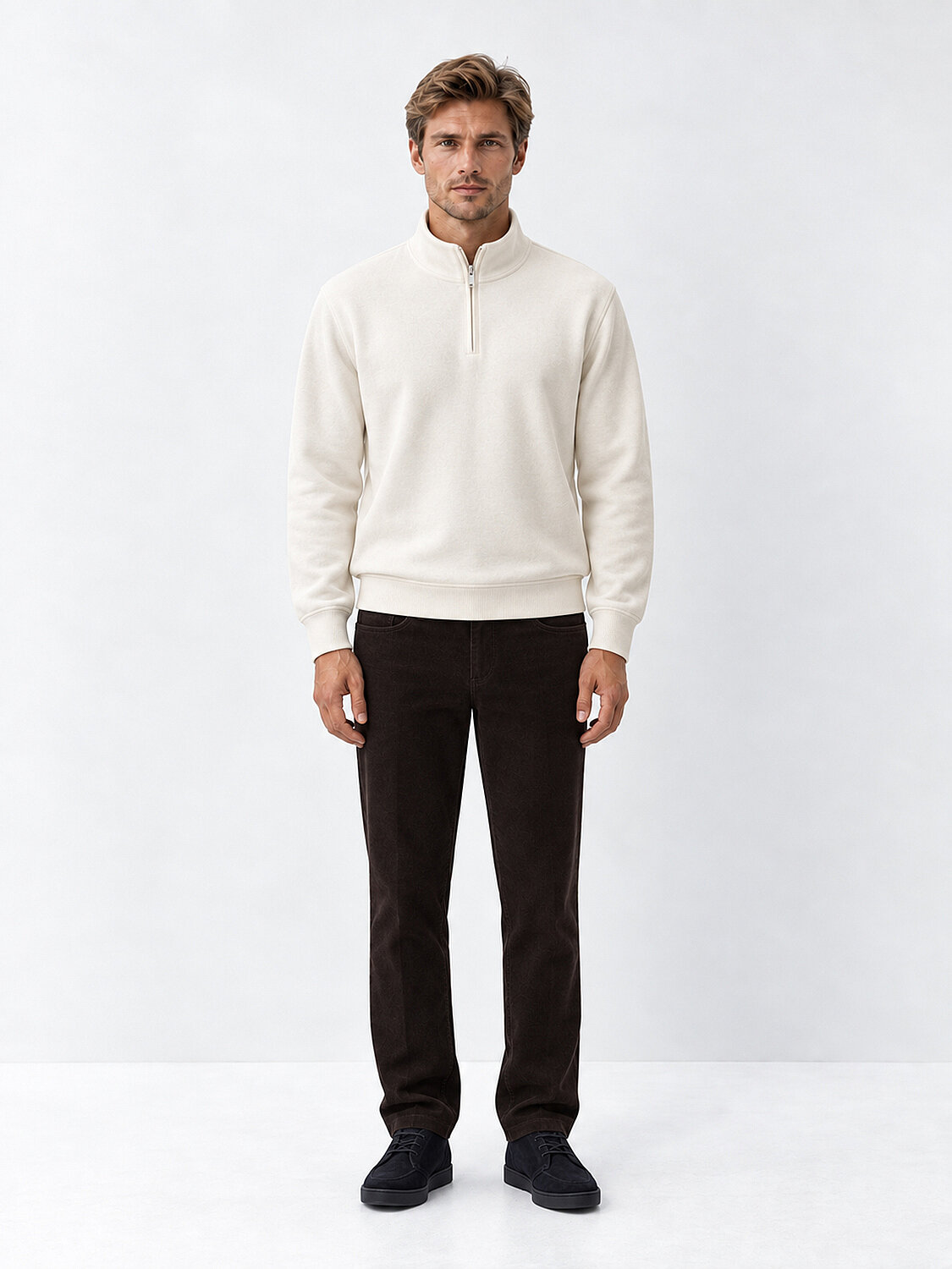 Ekru Regular Fit Dik Yaka Pamuklu Sweatshirt - 2