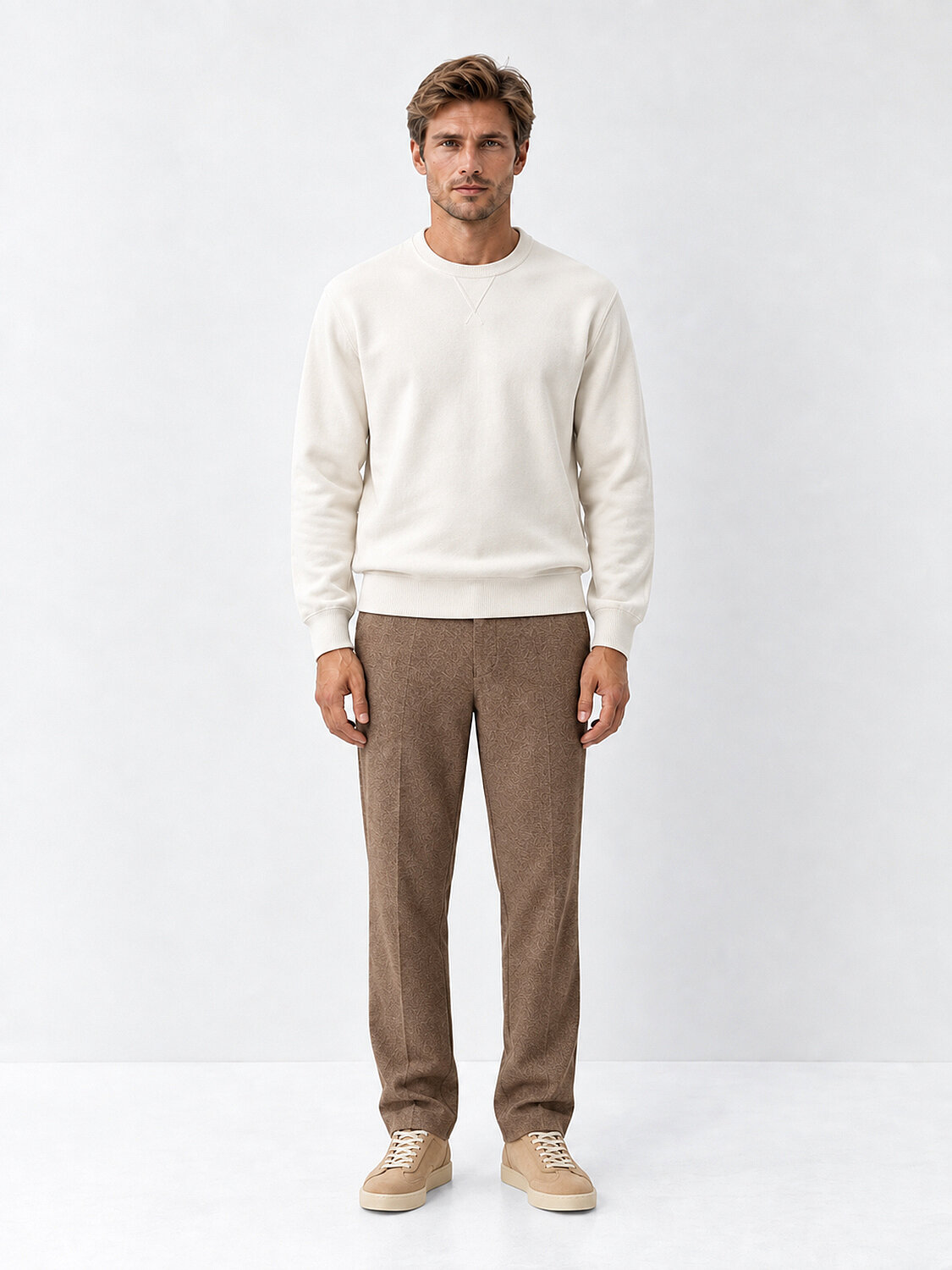 Ekru Regular Fit Bisiklet Yaka Pamuklu Sweatshirt - 2