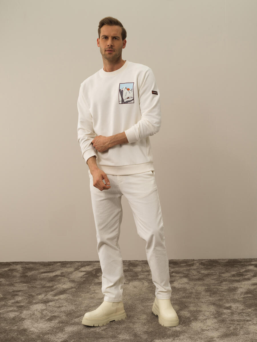 Ekru Pamuk Dokulu Regular Fit Sweatshirt - 2