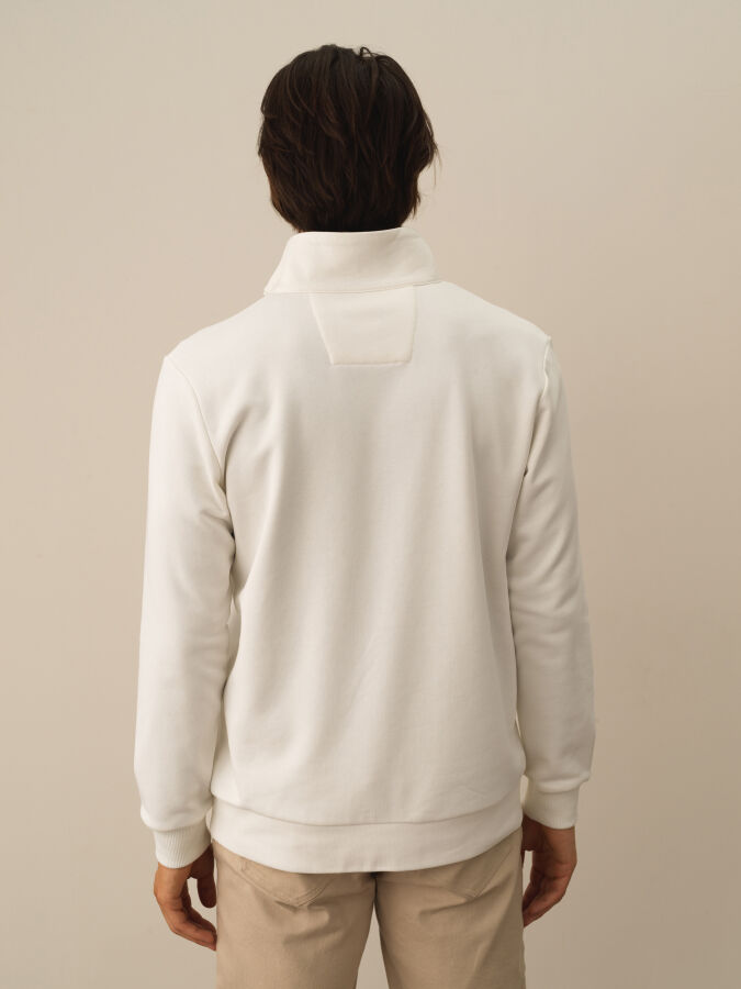 Ekru Regular Fit Dik Yaka Pamuklu Sweatshirt - 3