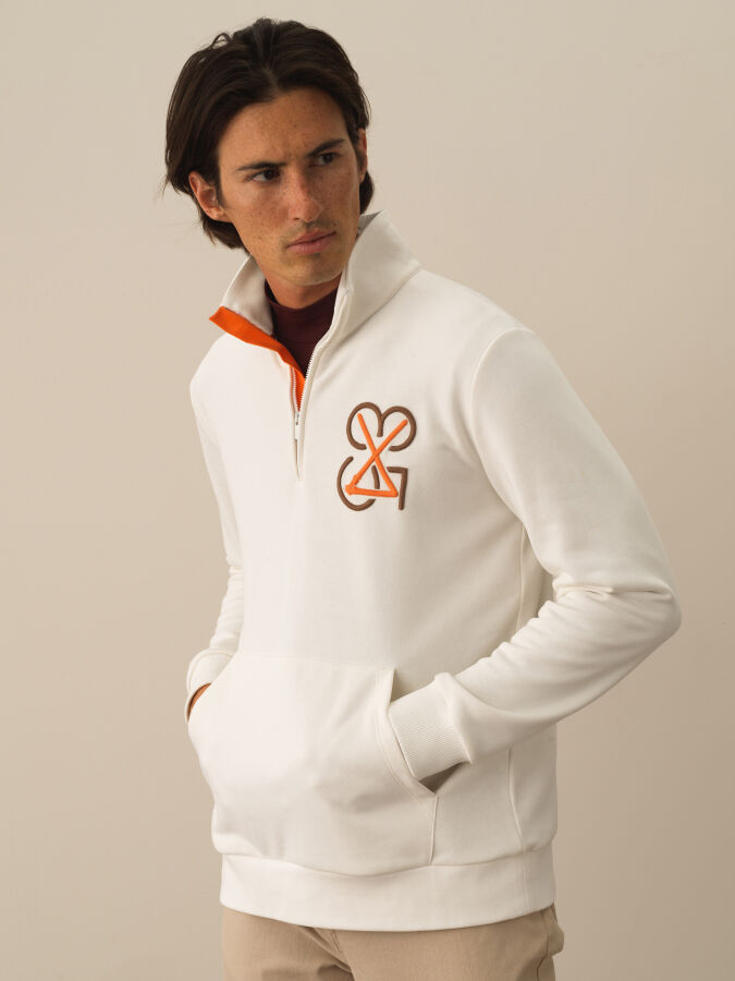 Ekru Regular Fit Dik Yaka Pamuklu Sweatshirt - 1