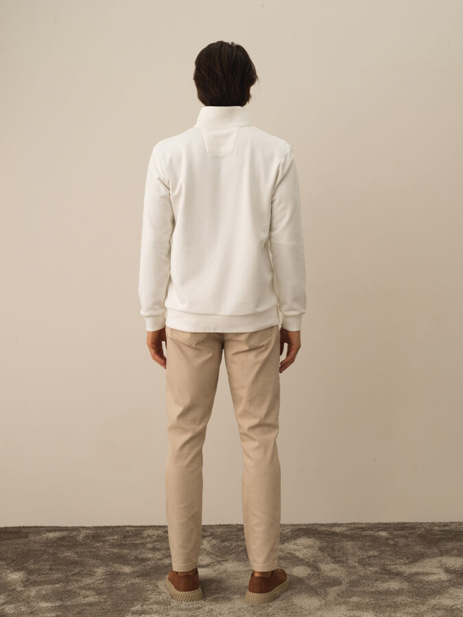 Ekru Regular Fit Dik Yaka Pamuklu Sweatshirt - 4