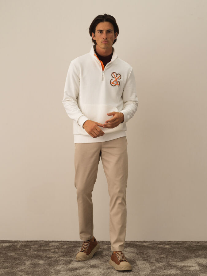 Ekru Regular Fit Dik Yaka Pamuklu Sweatshirt - 2