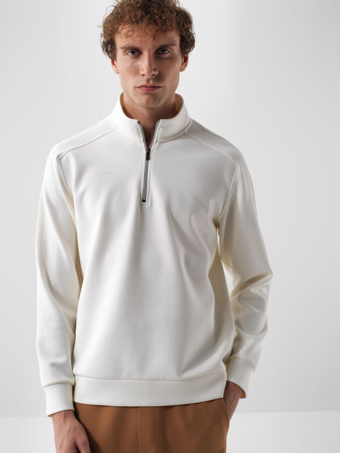 Ekru Pamuk Dokulu Regular Fit Sweatshirt - Xint