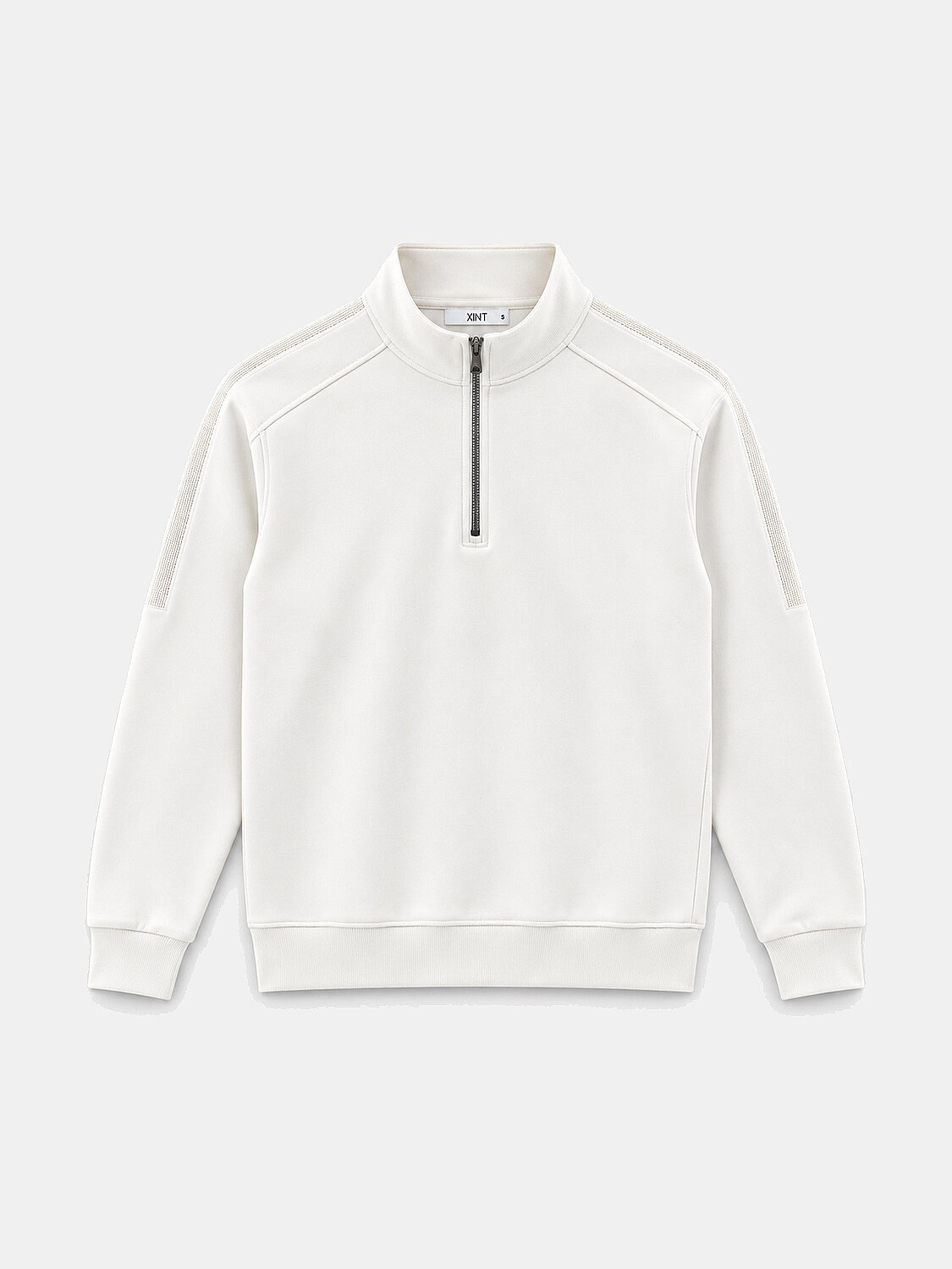 Ekru Regular Fit Dik Yaka Pamuklu Sweatshirt - 1