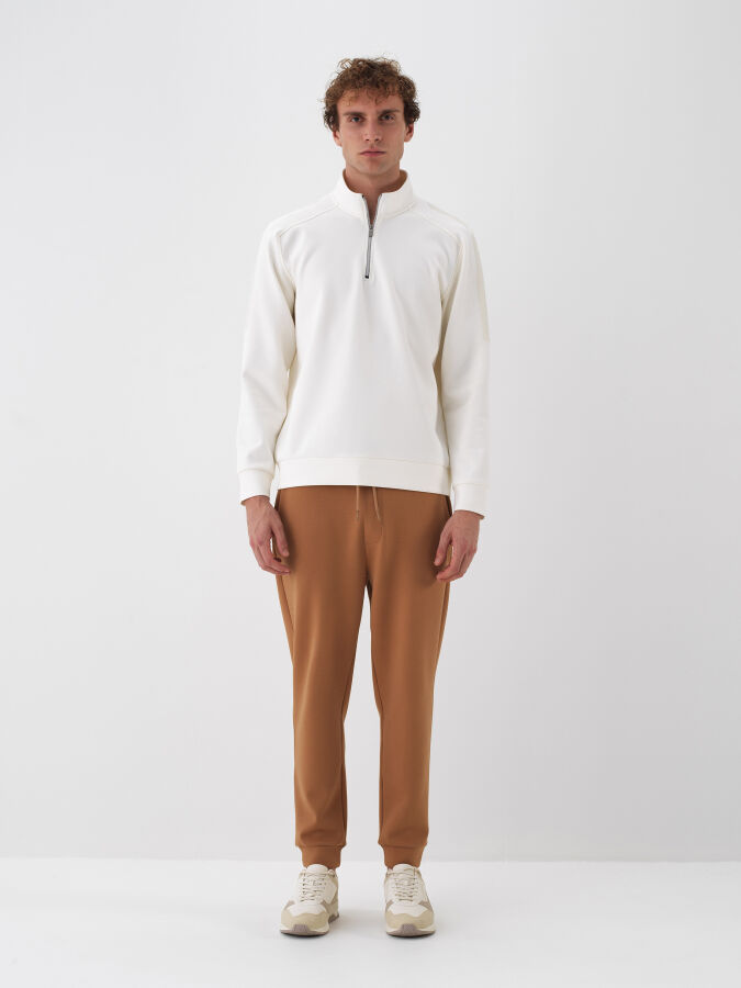 Ekru Pamuk Dokulu Regular Fit Sweatshirt - Xint