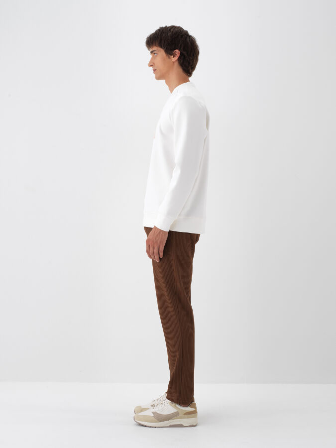 Ekru Pamuk Dokulu Regular Fit Sweatshirt - Xint