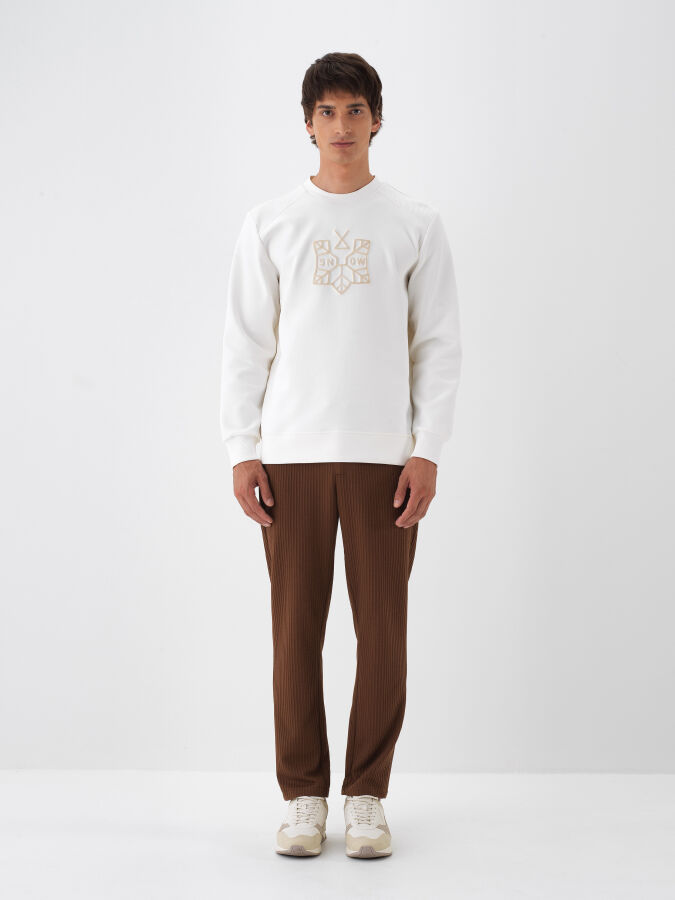 Ekru Pamuk Dokulu Regular Fit Sweatshirt - Xint