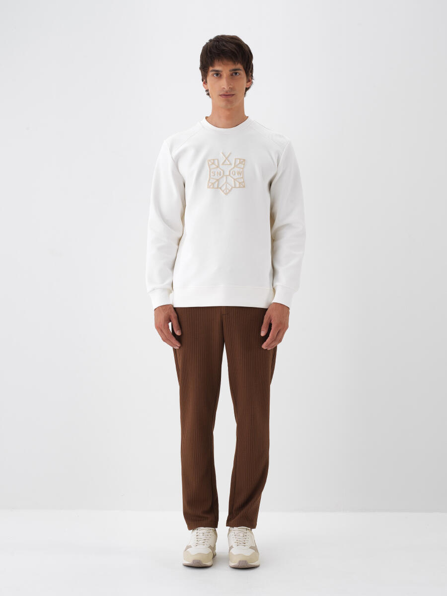 Ekru Pamuk Dokulu Regular Fit Sweatshirt - 2