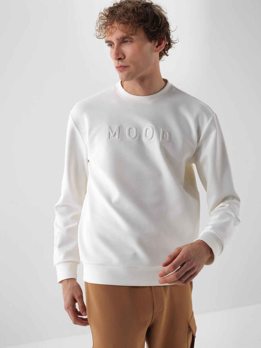 Ekru Pamuk Dokulu Regular Fit Sweatshirt