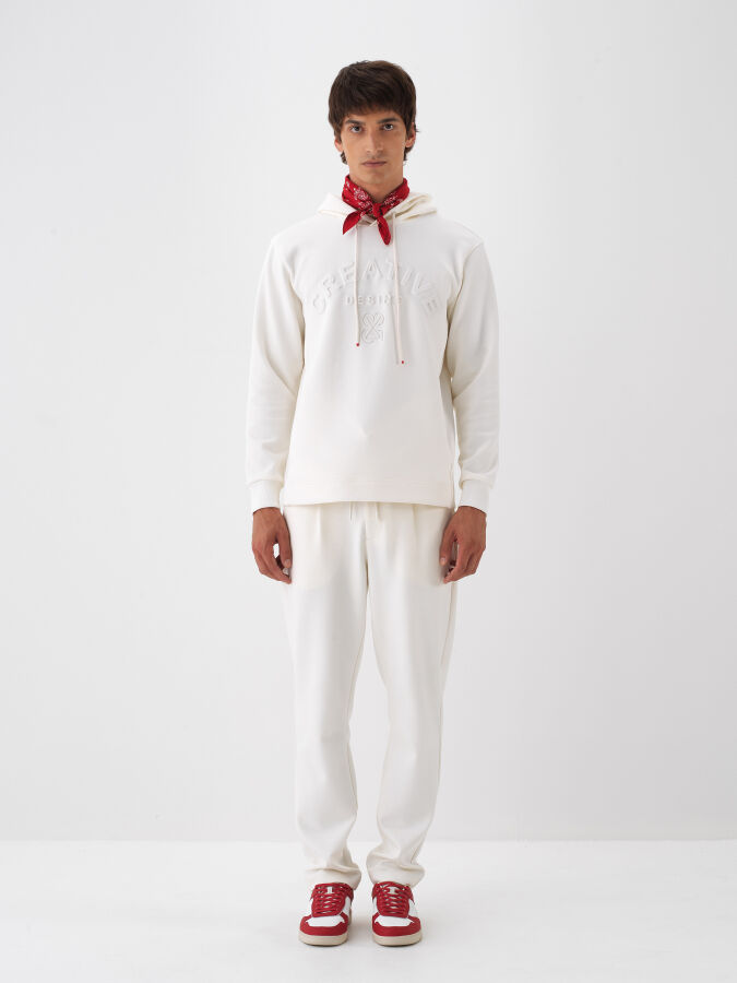 Ekru Pamuk Dokulu Regular Fit Sweatshirt - Xint