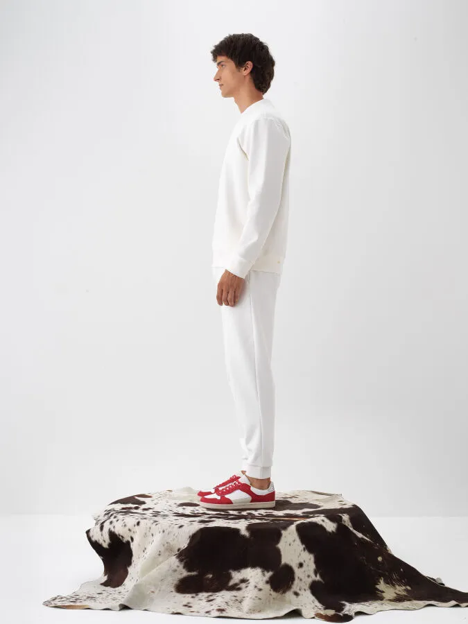 Ekru Pamuk Dokulu Regular Fit Sweatshirt - Xint