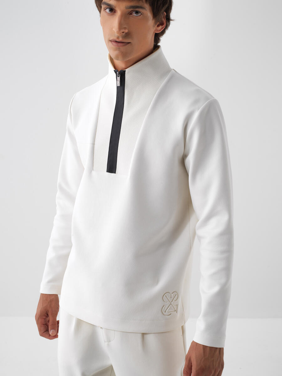 Ekru Pamuk Dokulu Regular Fit Sweatshirt