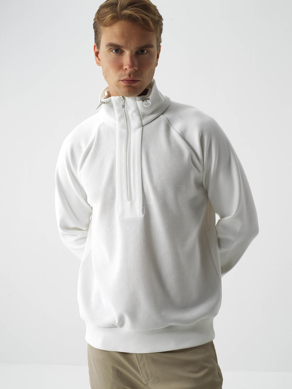 Ekru Pamuk Dokulu Regular Fit Sweatshirt - 1