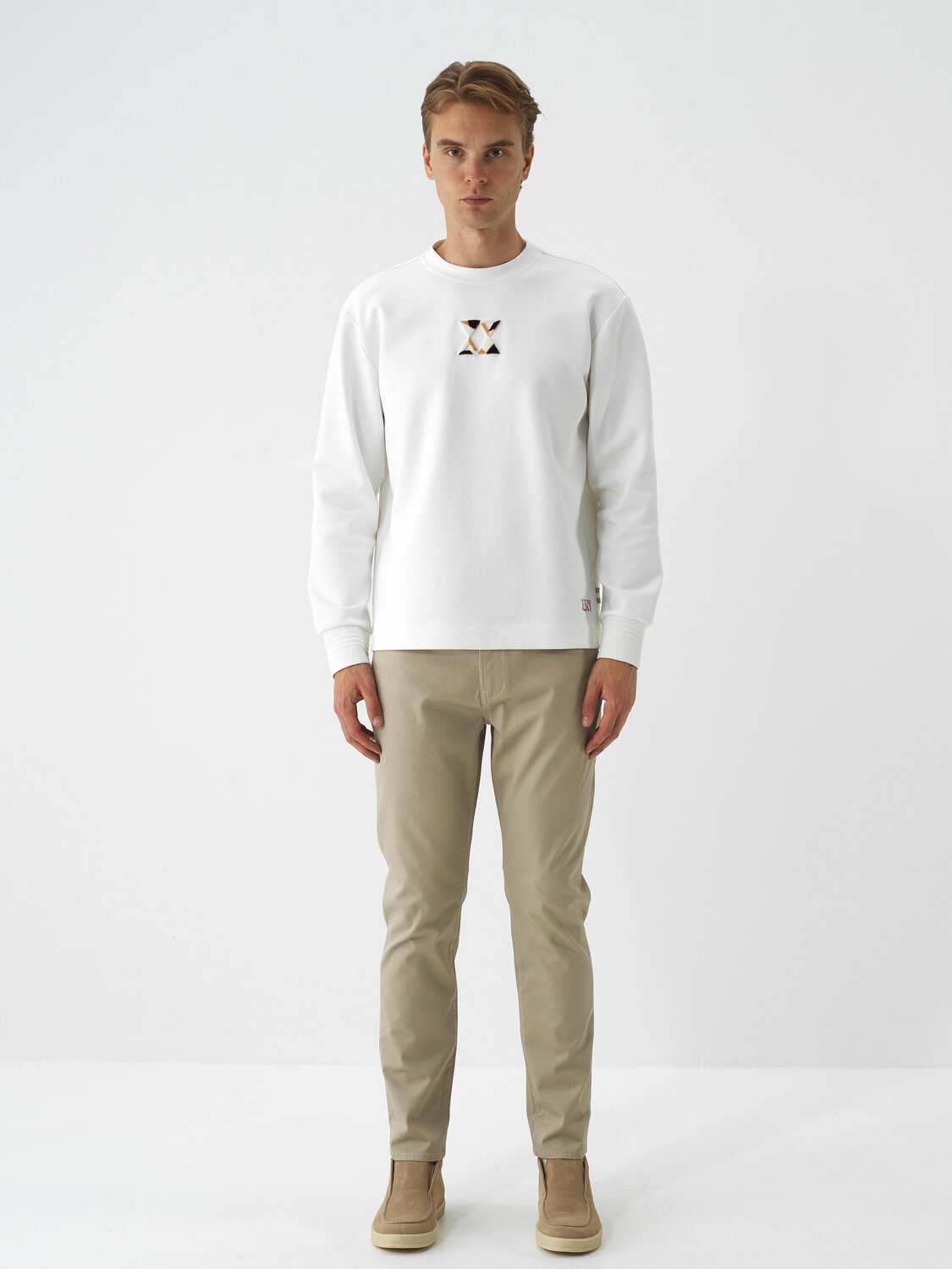 Ekru Pamuk Dokulu Regular Fit Sweatshirt - Xint