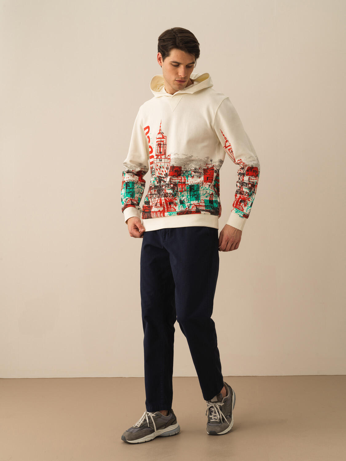 Ekru Pamuk Dokulu Regular Fit Sweatshirt
