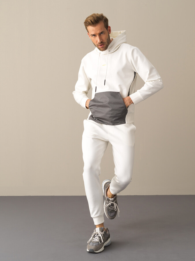 Ekru Regular Fit Kapüşonlu Pamuklu Sweatshirt - 2