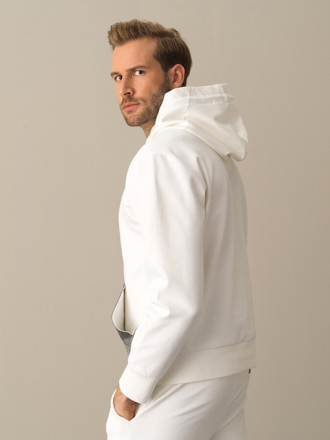 Ekru Regular Fit Kapüşonlu Pamuklu Sweatshirt - 3