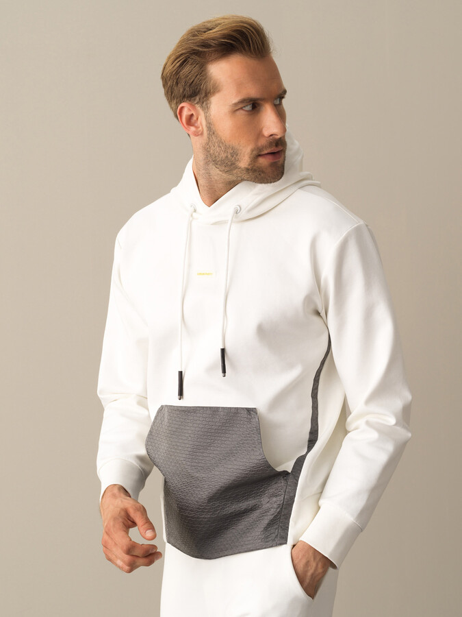 Ekru Regular Fit Kapüşonlu Pamuklu Sweatshirt - 1