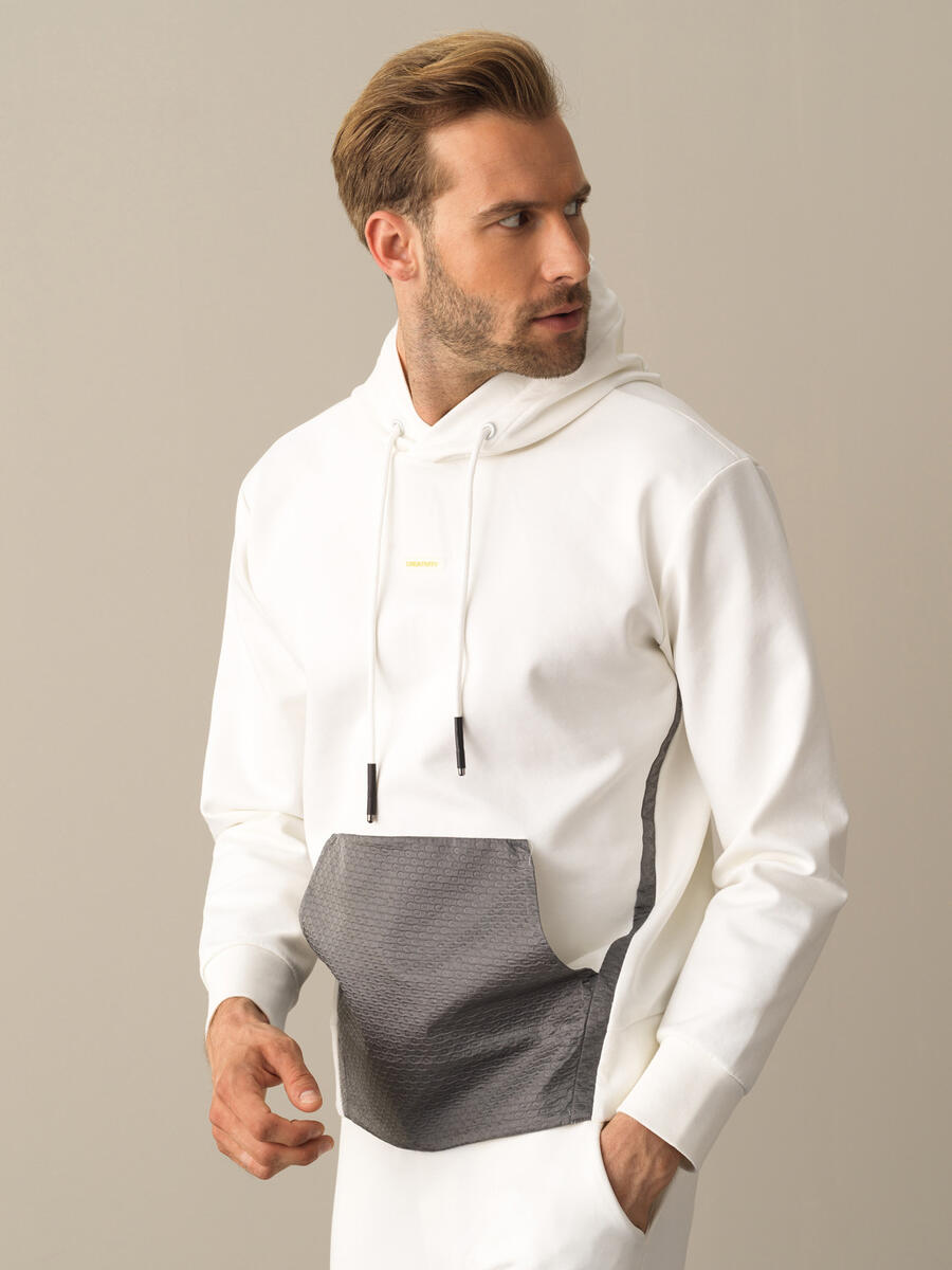 Beyaz Pamuk Dokulu Regular Fit Sweatshirt - 2