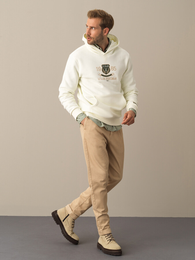 Ekru Regular Fit Kapüşonlu Pamuklu Sweatshirt - 2